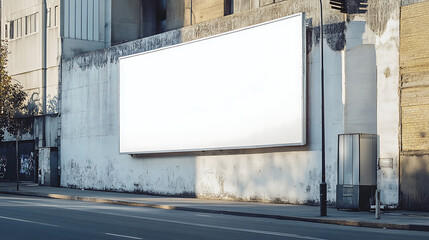 Obraz premium Mockup of an empty, blank billboard horizontal poster on the side of a building