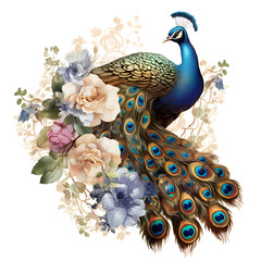 Peacock Garden Clipart Vector Illustration