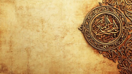 Naklejka premium Ornate Golden Calligraphy on Antique Parchment Background