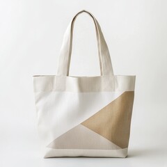 Simple Isolated Textile Tote Bag with Geometric Design Elements