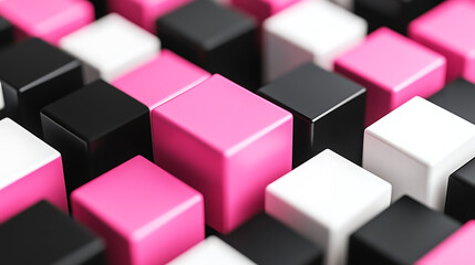 Obraz premium Optical illusion of squares in black, white, and pink