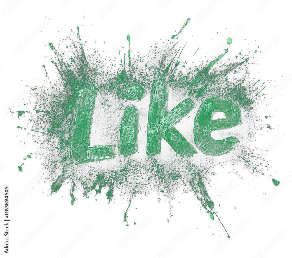 Fototapete emerald green text like with radiant brushstroke effect and splatter design on transparency backgrou