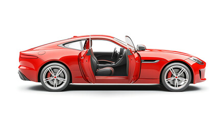 Red car with opened door isolated on white background with clip path