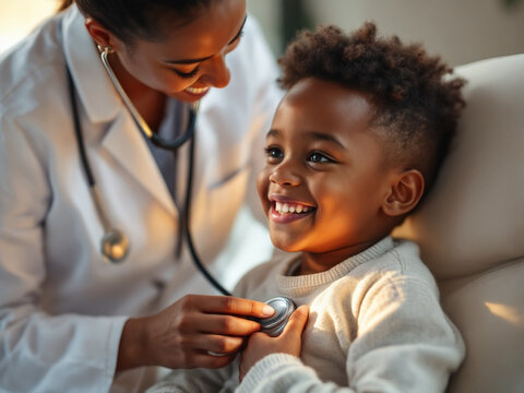 Doctor Adjusting ECG Heart Monitor for a Smiling Child During a Medical Checkup