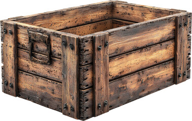 Rustic Wooden Crate for Storage and Decoration Isolated on transparent background