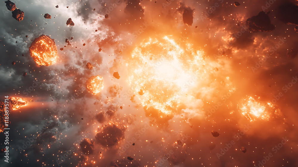 Aufkleber sci-fi scene of the meteorites explodes in the sky
