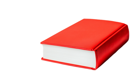 A red hardcover book isolated on a transparent background, showcasing a classic closed book design perfect for education, literature, and academic purposes with an elegant reading material feel.