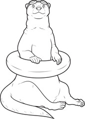Otter Swimming Lifebuoy Animal Vector Graphic Art Illustration