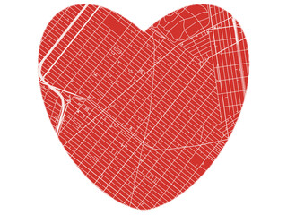 Heart-Shaped Map of Borough Park  New York, USA in Bold Red and White Design.