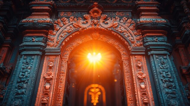 Ornate archway with sunburst. - Powered by Adobe