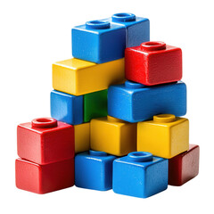 Colorful Stacked Building Blocks on White Surface, vibrant hues creating a playful display, ideal for educational and creative projects