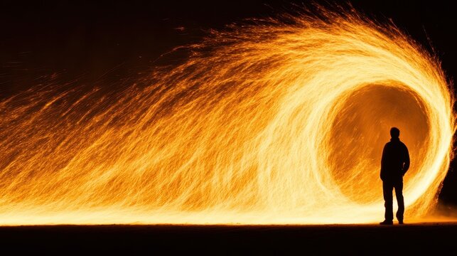 Silhouette steel wool light painting
