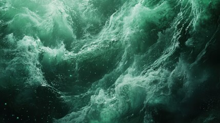 Obraz premium Dark green ocean waves from underwater with bubbles. Light rays shining through. Great for backgrounds.