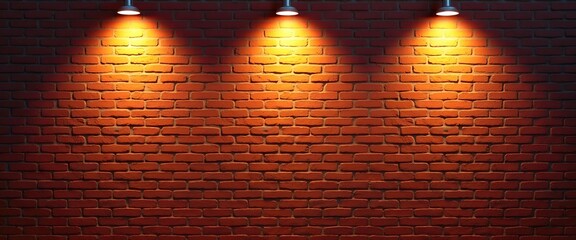 Three lights illuminate a brick wall, creating a dramatic, atmospheric scene.