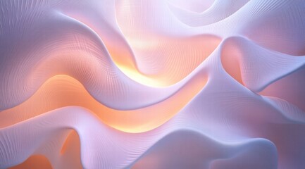 Fototapeta premium 3D render of abstract wavy shapes in light purple and pink colors, with soft lighting, in close-up