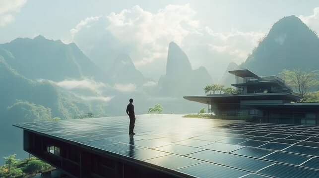 solar power station,Solar panels with technician,Future electrical production, asian engineers