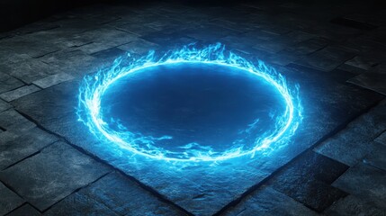 Energy spinning circle with blue glowing rays. Fantasy portal, magic twirled teleport on floor iod vector illustration. Effect energy ray teleport futuristic illustration