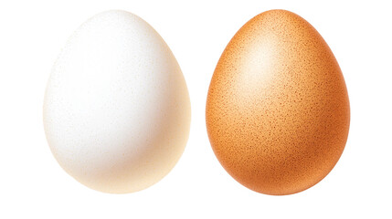 A set of realistic white and brown chicken eggs, glossy and isolated, ideal for kitchen illustrations, food photography, or organic product design, showcasing healthy food and farm freshness.