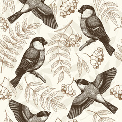 hand drawn vector seamless pattern with bird