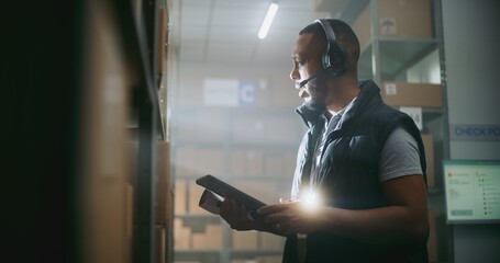 Warehouse Employee Working in Delivery Service of E-Commerce Store. African American Customer...