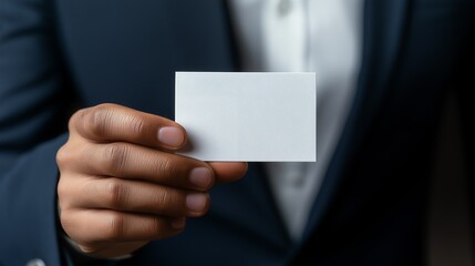 Close-Up of Businessman Holding Blank Card for Branding or Marketing Mockup