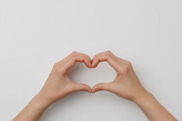 Obraz premium Two hands forming a heart shape on a white background.