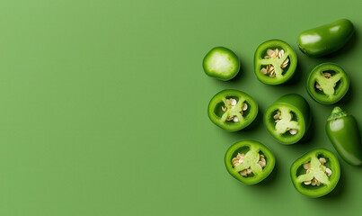 Fresh Green Jalape&ntilde;os on Vibrant Green Background