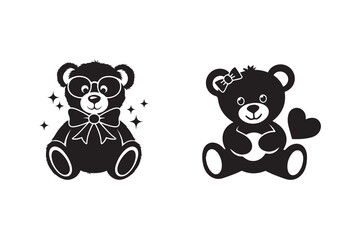 cute teddy bear silhouette and vector