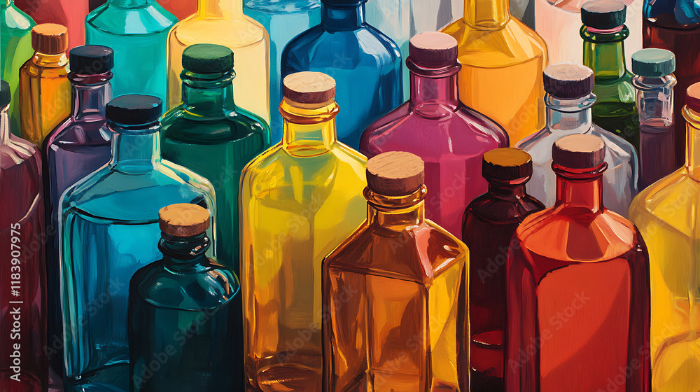 Poster an art print of bottles of different colors
