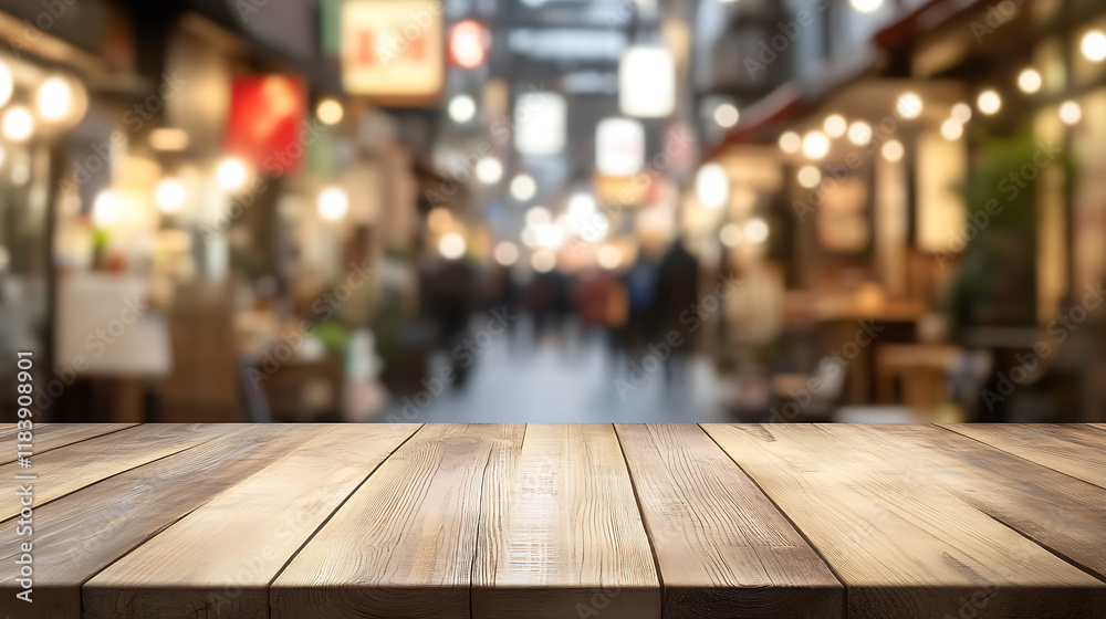 Poster background for product display or montage empty wooden table top with a blurred background of a japa