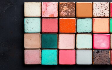 Fototapeta premium Colorful Square Ceramic Tiles Texture Background Pastel Vibrant Hues Home Decor