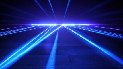 Blue ultraviolet neon glowing laser lines hi-tech background. Futuristic vector design