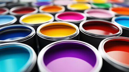 Fototapeta premium Cans of paint of different colors background