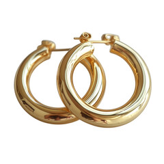 Gold hoop earrings gleaming on a pristine white surface, elegant design showcasing luxury and style, perfect for accessories display