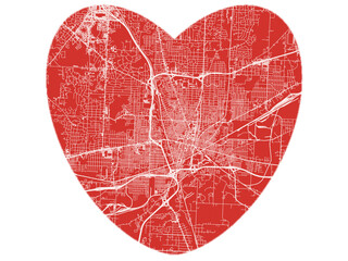 Heart-Shaped Map of Canton  Ohio, USA in Bold Red and White Design.