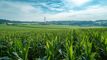 Corn field with an ethanol plant