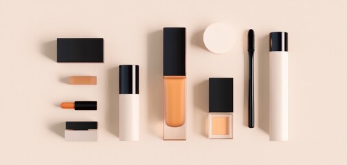 Obraz premium A flat-lay of eco-friendly beauty products on a neutral background, promoting sustainability