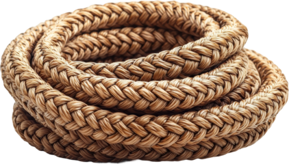 Natural braided rope coil for diverse uses Isolated on transparent background