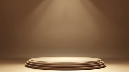 Obraz premium 3d background products display brown scene with platform. background vector 3d rendering with podium. Stage showcase on pedestal display beige studio background