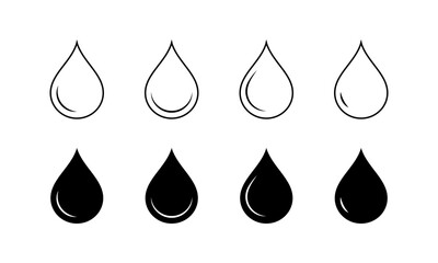 Drop of water set icons. Linear and silhouette style. Vector icons.
