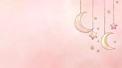 Watercolor Moons Stars Hanging Decor Pink Background
