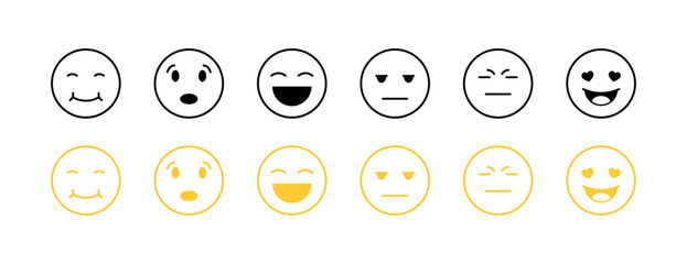 Mood level emoji set icons. Linear and flat style. Vector icons.