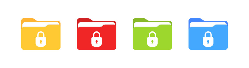 Folder icons. Lock icons. Flat style. Vector icons.