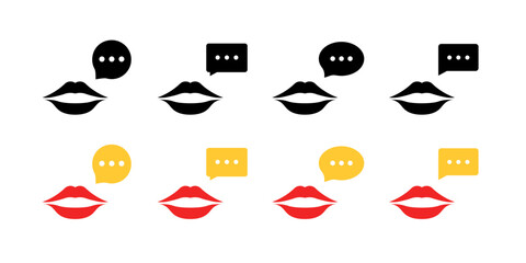 Lips set icons. Talking icons. Flat and silhouette style. Vector icons.