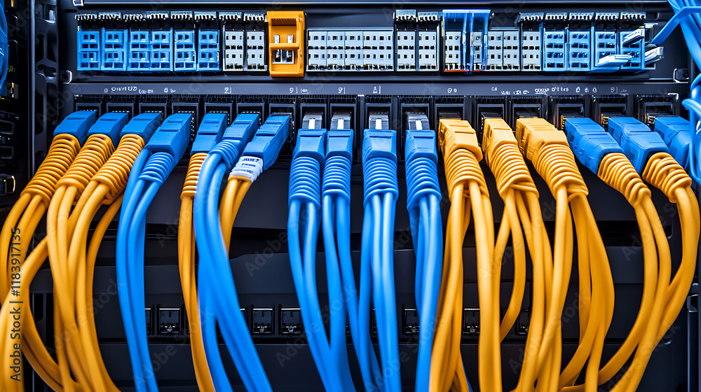 Leinwandbilder large group of utp cables, ethernet cables in rack cabinet, utp cables from a patch panel in the ser