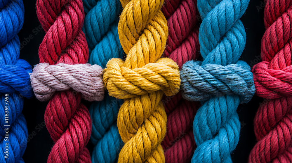 Poster magnificent image of ropes tied together in different colors, background picture