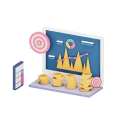 3D Illustration of Business Growth and Success, with Target, Chart, Coins and Smartphone.