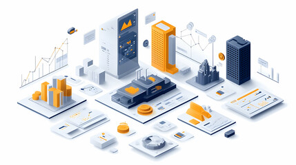 Obraz premium Cityscape data analysis isometric illustration