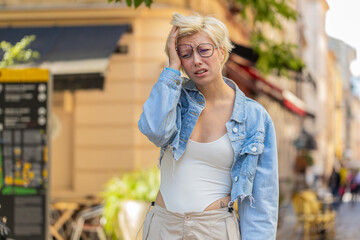 Sad unhappy young woman thinks over life concerns, suffers from unfair situation. Problem, feeling...