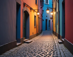 A narrow cobblestone alley in an old town.